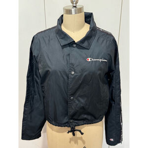 Women's Champion Black cropped zip front windbreaker Jacket Size S